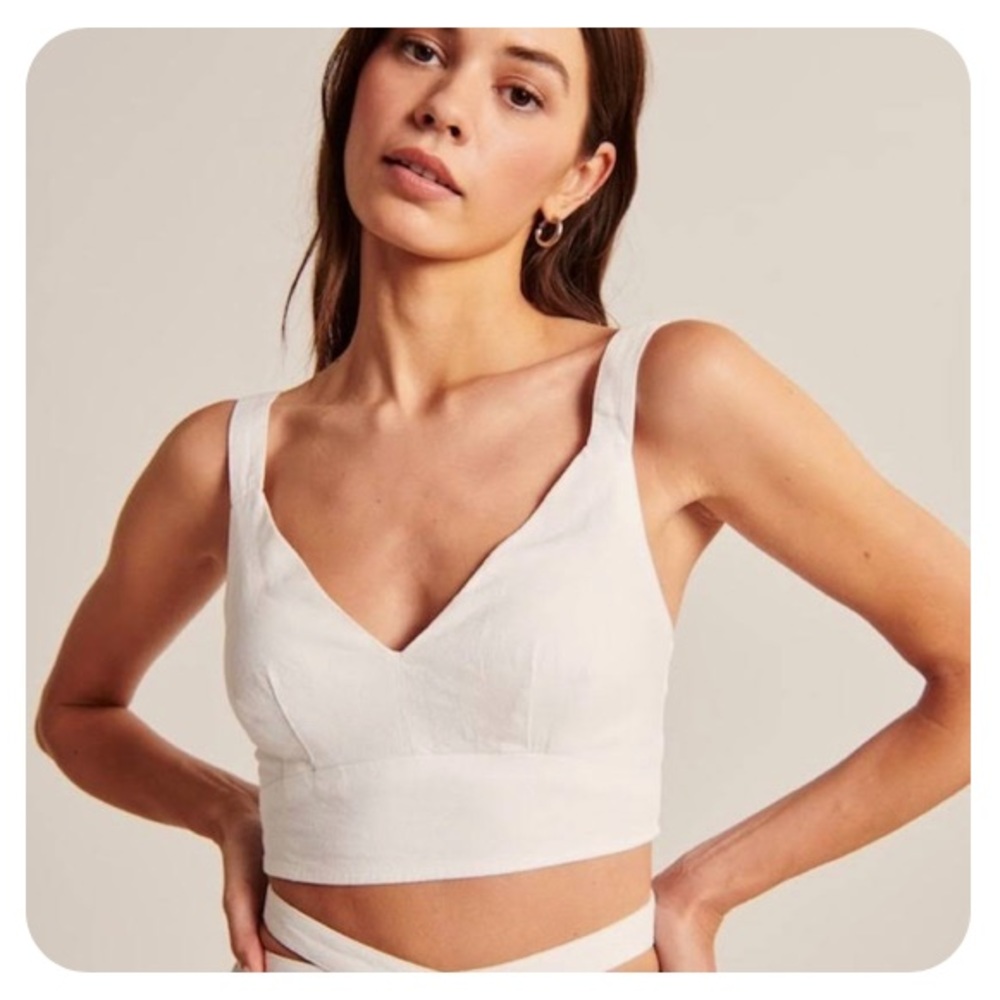 Abercrombie white linen spaghetti strap crop top